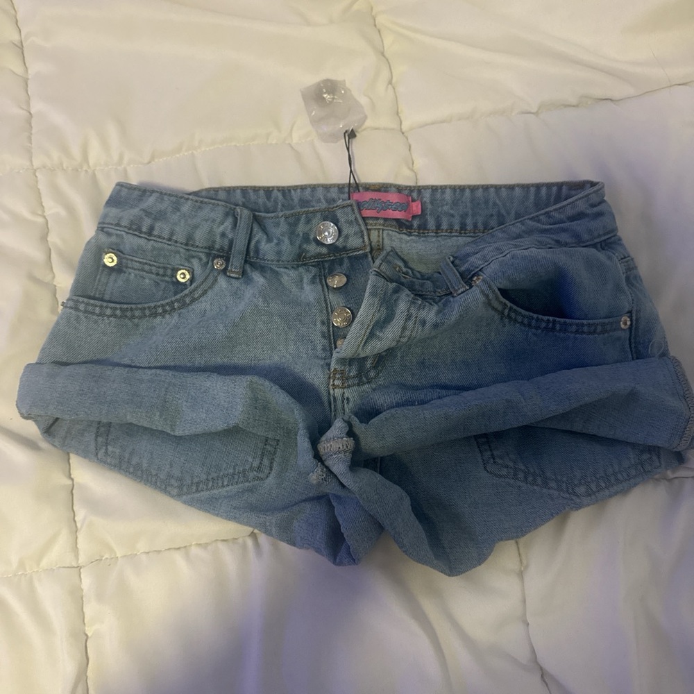 Edikted Blue Jean Shorts Frayed Hem Cut-Off Style
